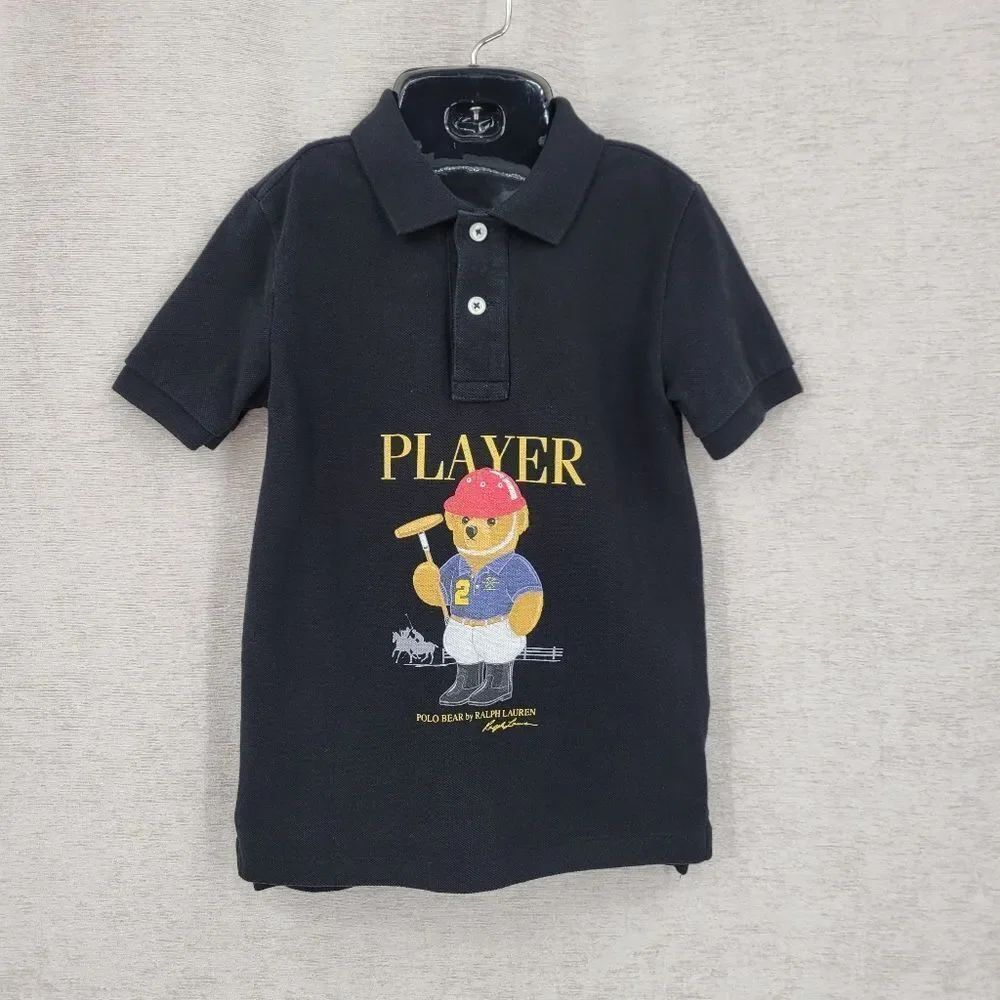Polo Ralph Lauren Kids Black Polo Bear Rugby Player Polo Shirt